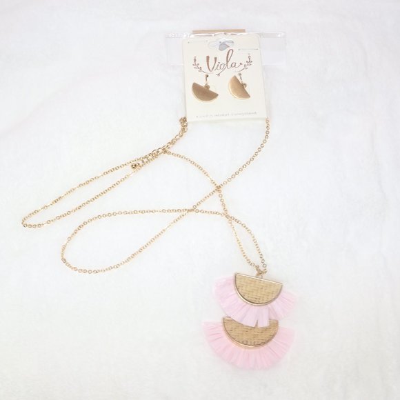 Viola Jewelry - Double Half Moon Rattin and Raffia Set